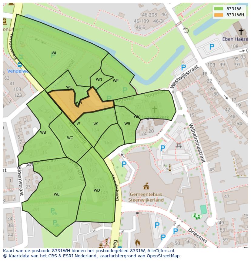 Afbeelding van het postcodegebied 8331 WH op de kaart.