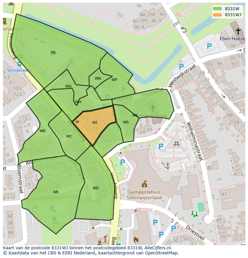 Afbeelding van het postcodegebied 8331 WJ op de kaart.