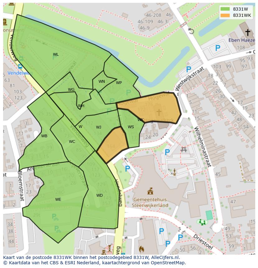 Afbeelding van het postcodegebied 8331 WK op de kaart.