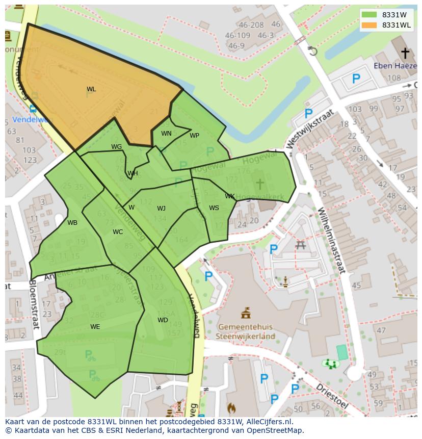 Afbeelding van het postcodegebied 8331 WL op de kaart.