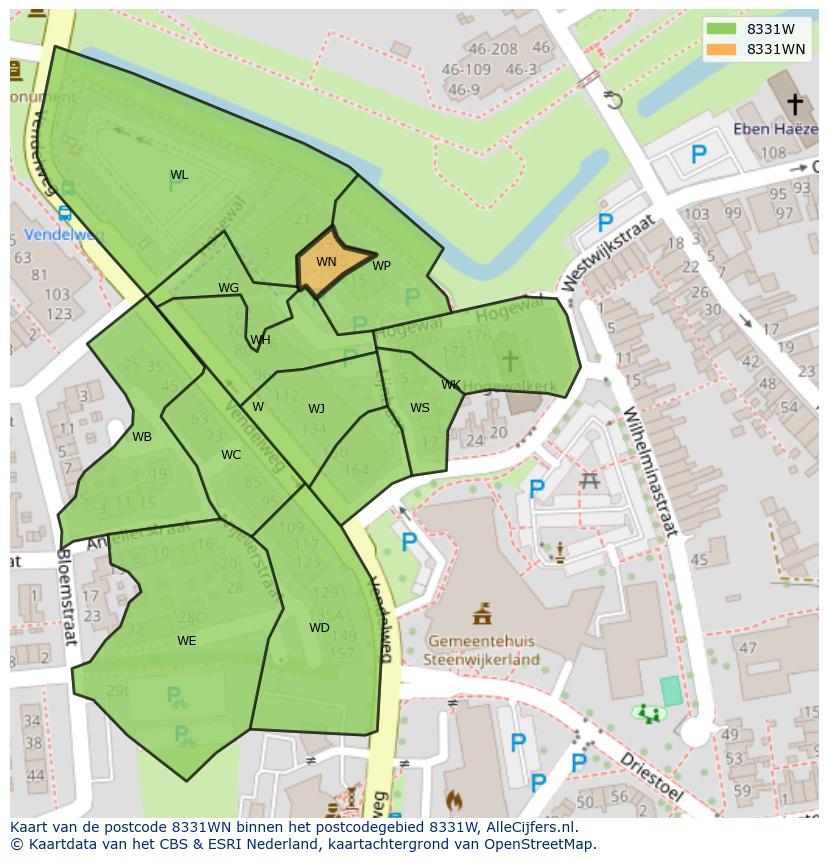 Afbeelding van het postcodegebied 8331 WN op de kaart.