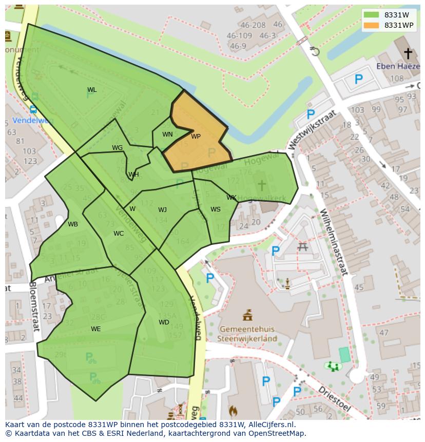 Afbeelding van het postcodegebied 8331 WP op de kaart.