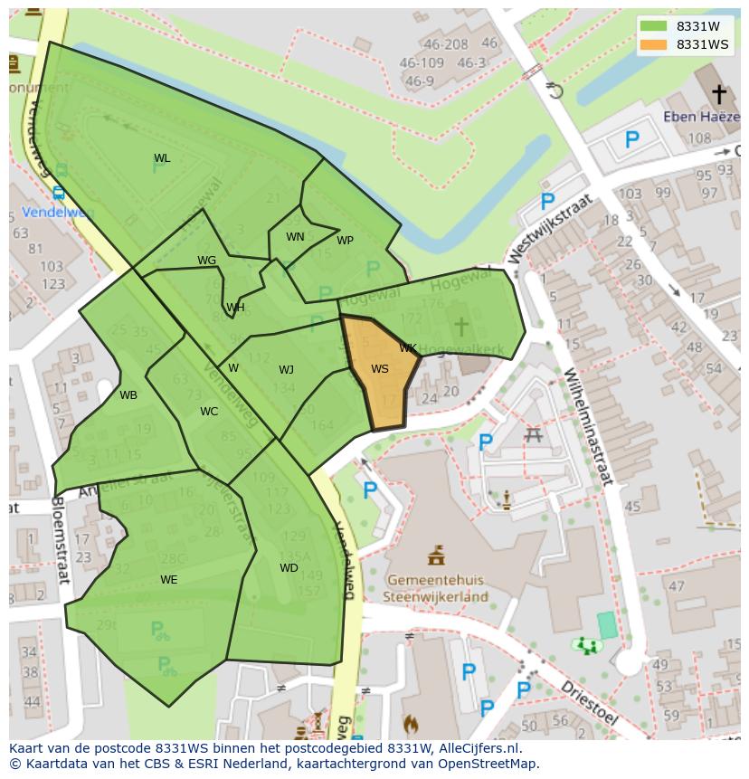 Afbeelding van het postcodegebied 8331 WS op de kaart.