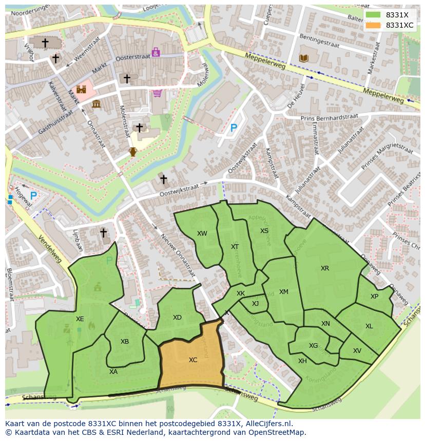 Afbeelding van het postcodegebied 8331 XC op de kaart.