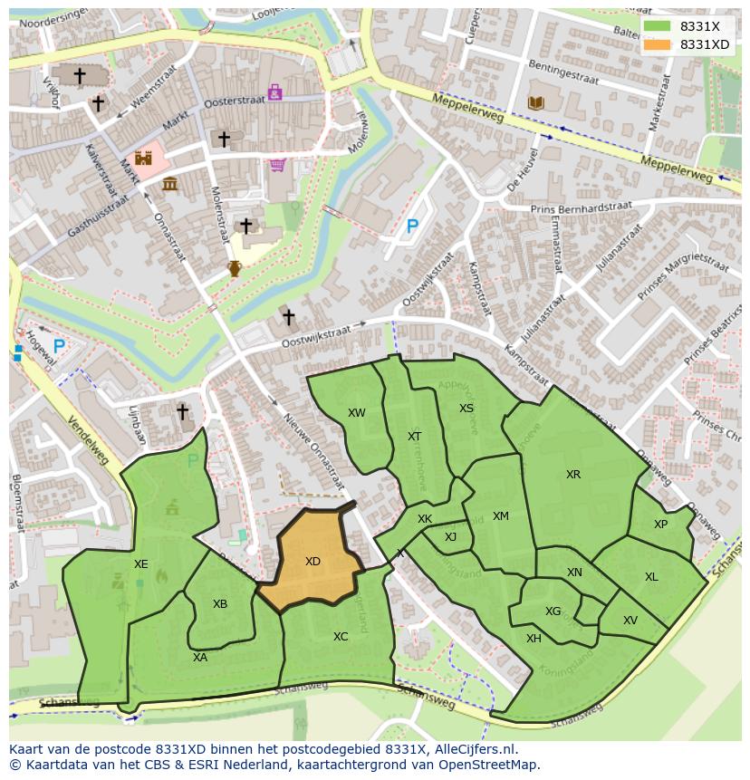Afbeelding van het postcodegebied 8331 XD op de kaart.