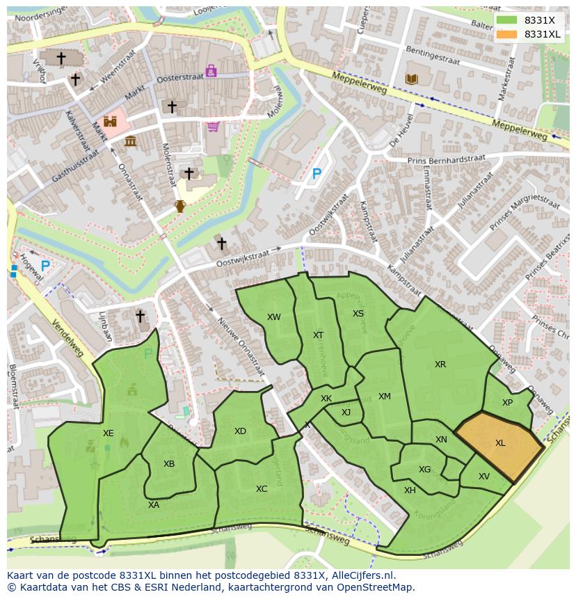 Afbeelding van het postcodegebied 8331 XL op de kaart.