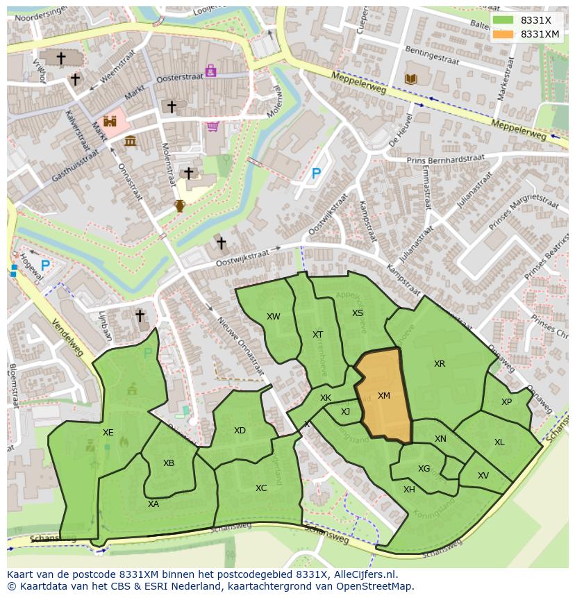Afbeelding van het postcodegebied 8331 XM op de kaart.