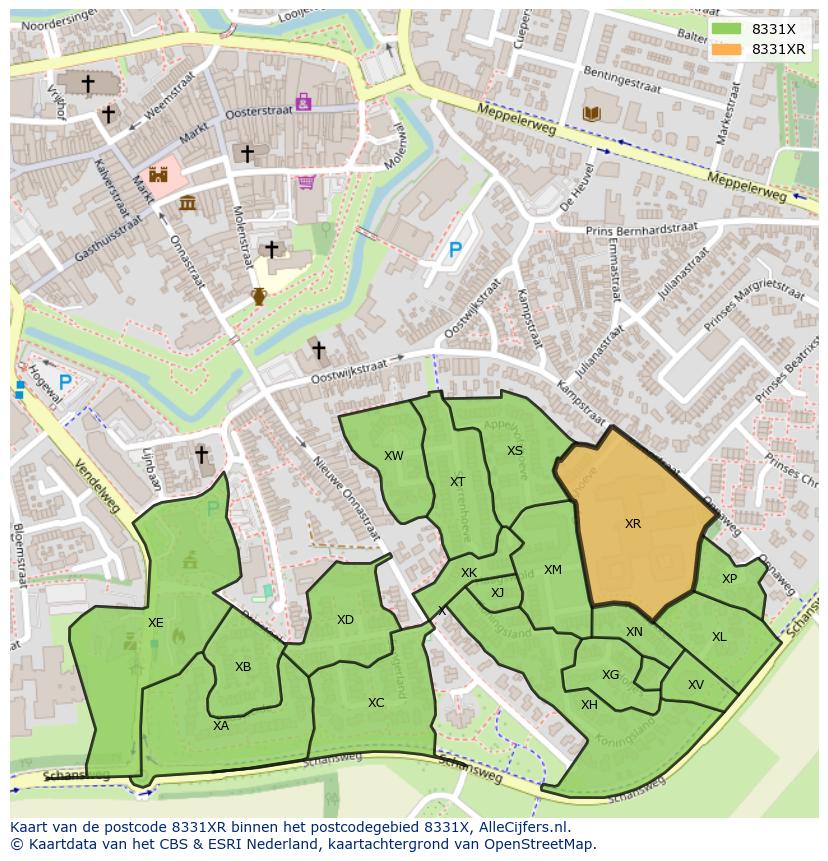 Afbeelding van het postcodegebied 8331 XR op de kaart.