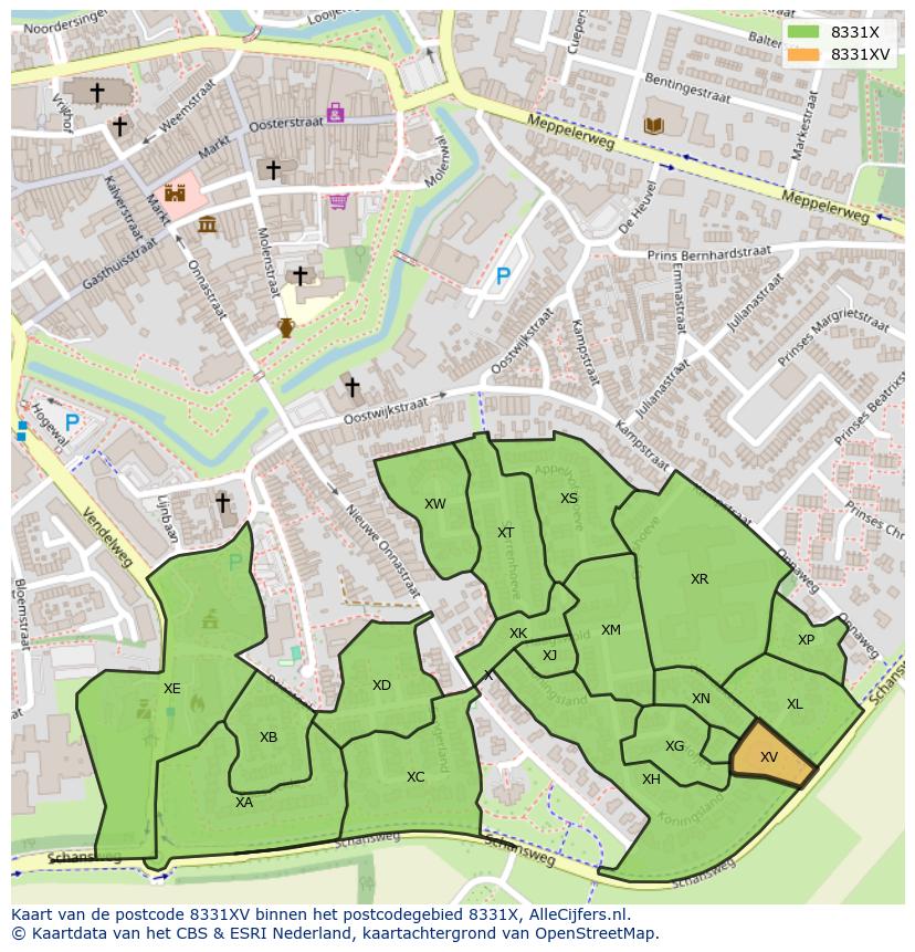 Afbeelding van het postcodegebied 8331 XV op de kaart.