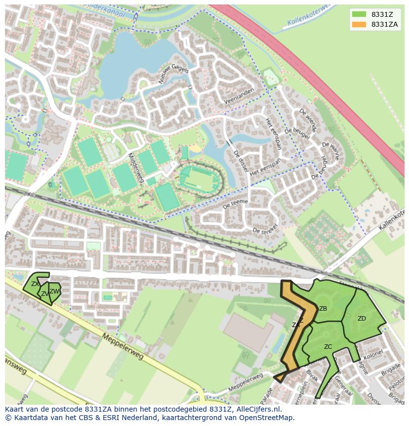 Afbeelding van het postcodegebied 8331 ZA op de kaart.