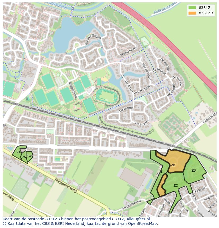 Afbeelding van het postcodegebied 8331 ZB op de kaart.