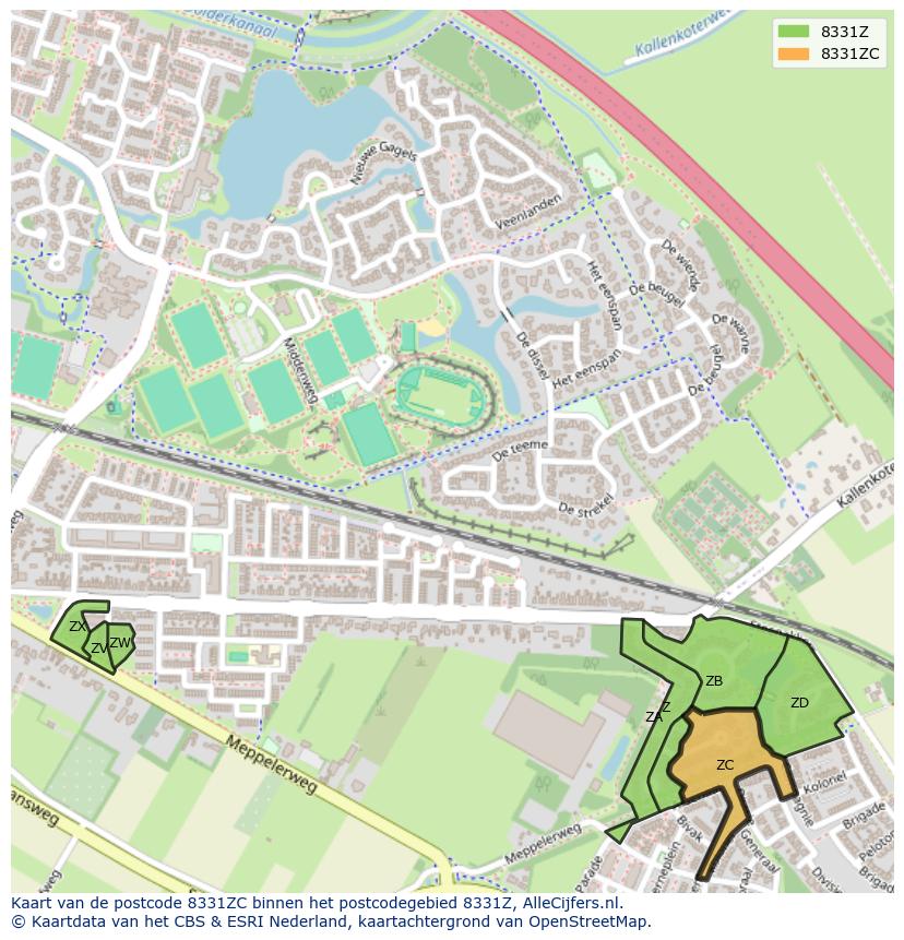 Afbeelding van het postcodegebied 8331 ZC op de kaart.