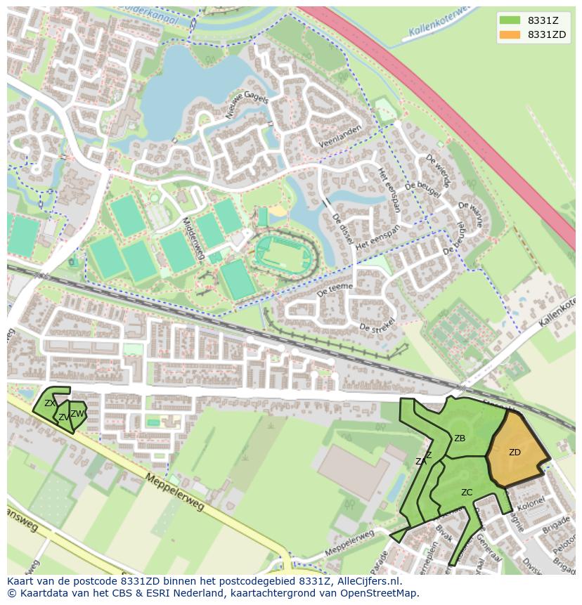 Afbeelding van het postcodegebied 8331 ZD op de kaart.