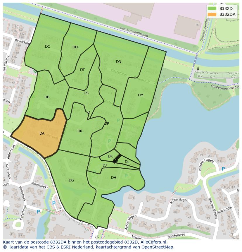 Afbeelding van het postcodegebied 8332 DA op de kaart.