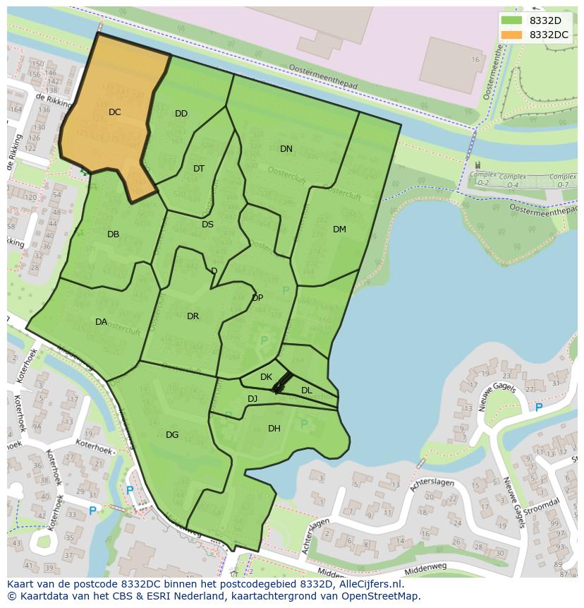 Afbeelding van het postcodegebied 8332 DC op de kaart.