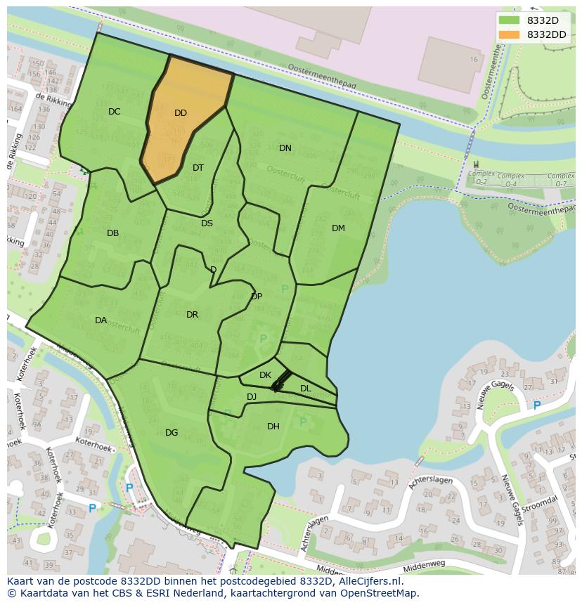 Afbeelding van het postcodegebied 8332 DD op de kaart.