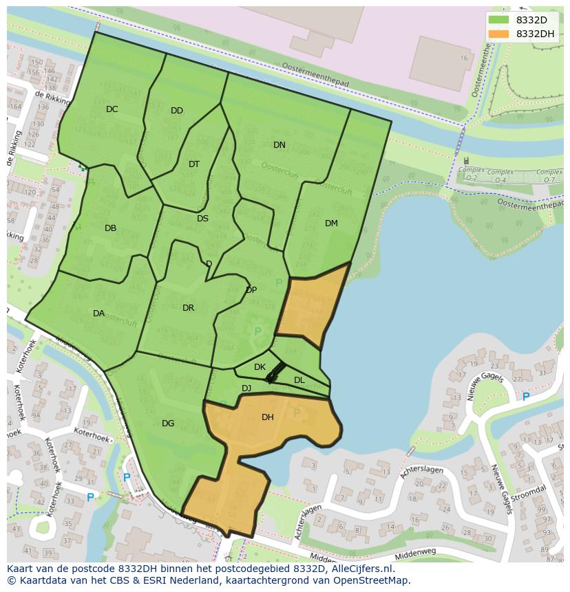 Afbeelding van het postcodegebied 8332 DH op de kaart.