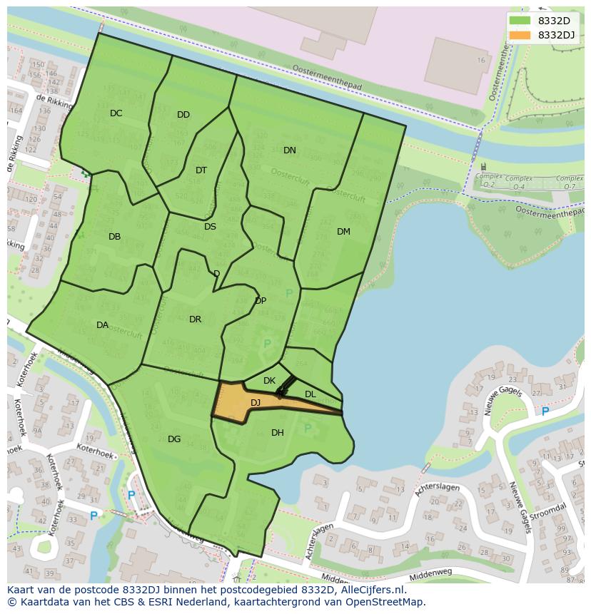 Afbeelding van het postcodegebied 8332 DJ op de kaart.