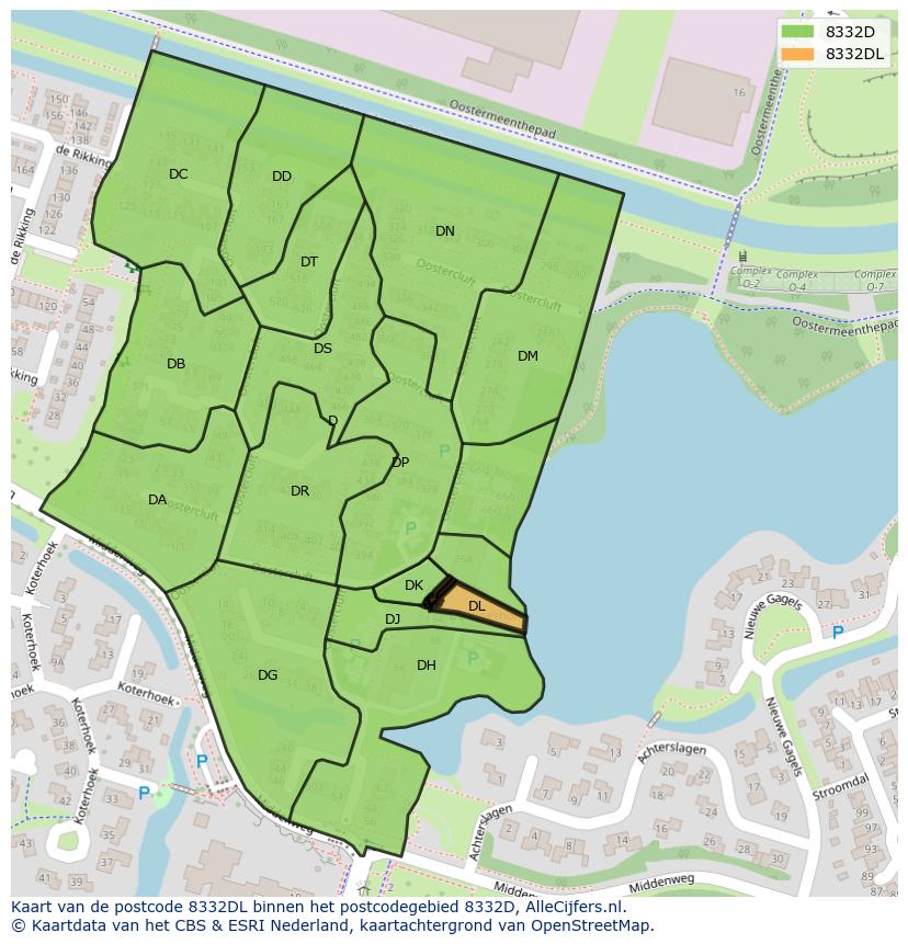 Afbeelding van het postcodegebied 8332 DL op de kaart.