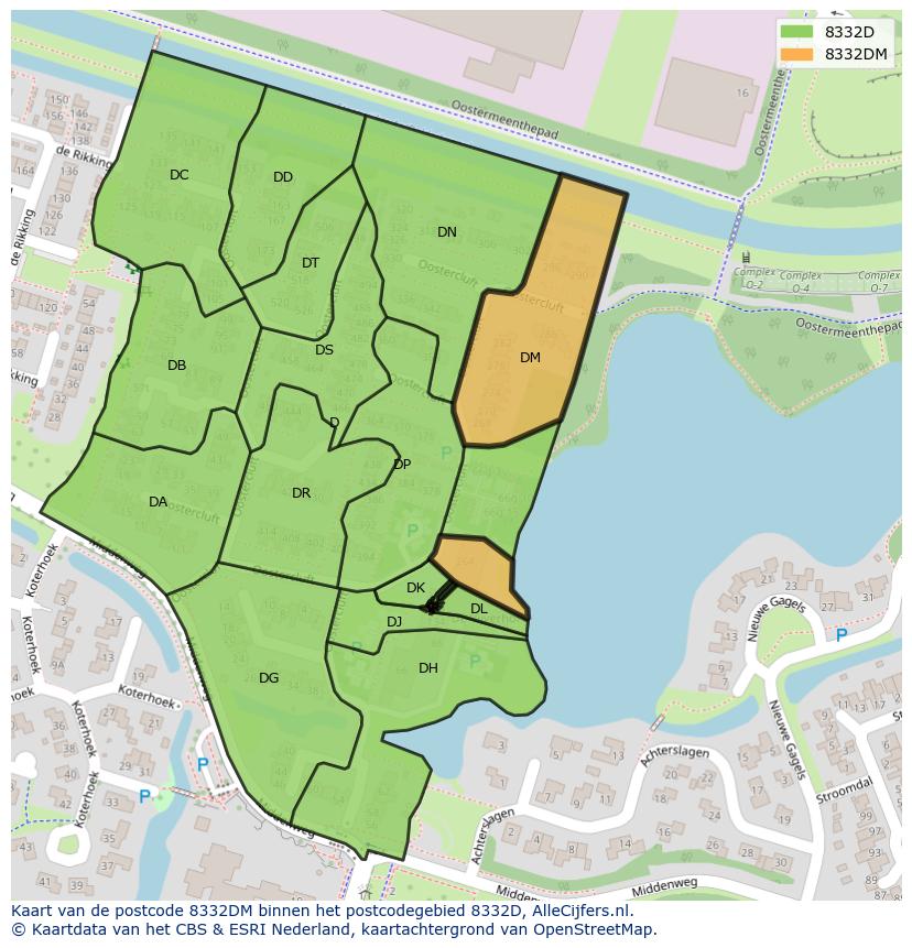 Afbeelding van het postcodegebied 8332 DM op de kaart.