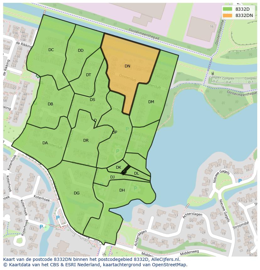 Afbeelding van het postcodegebied 8332 DN op de kaart.