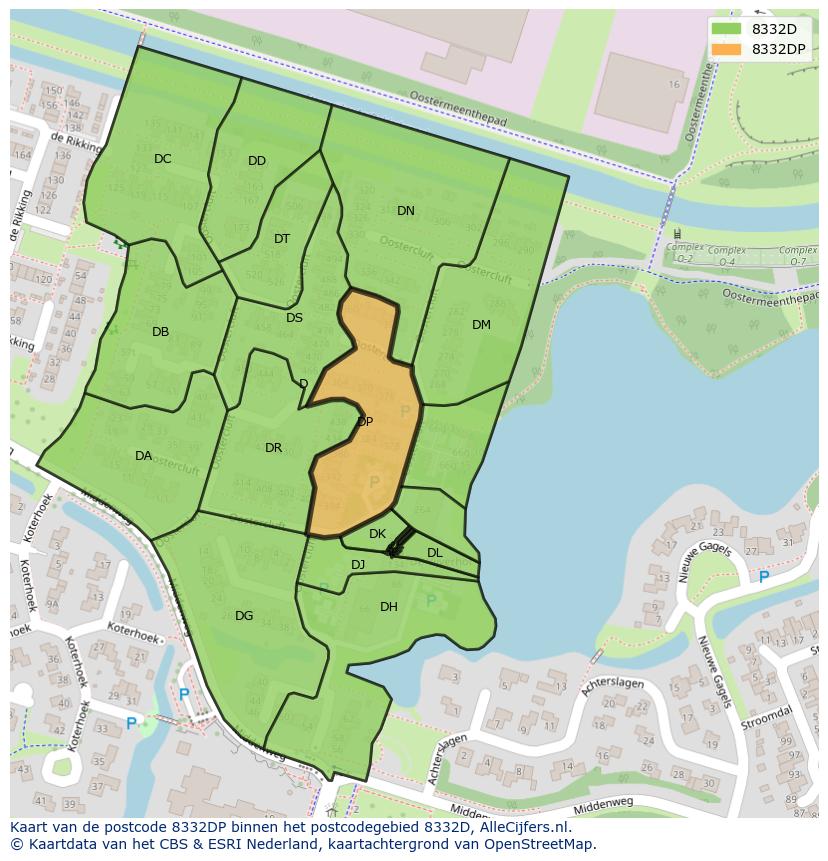 Afbeelding van het postcodegebied 8332 DP op de kaart.