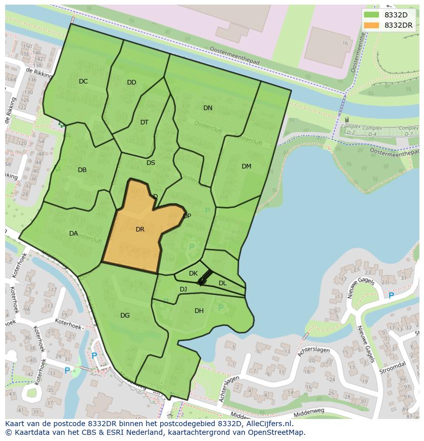 Afbeelding van het postcodegebied 8332 DR op de kaart.