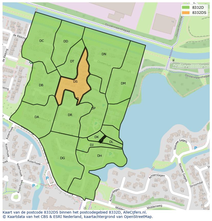 Afbeelding van het postcodegebied 8332 DS op de kaart.