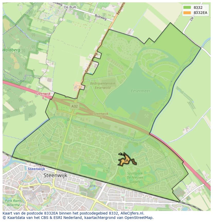 Afbeelding van het postcodegebied 8332 EA op de kaart.