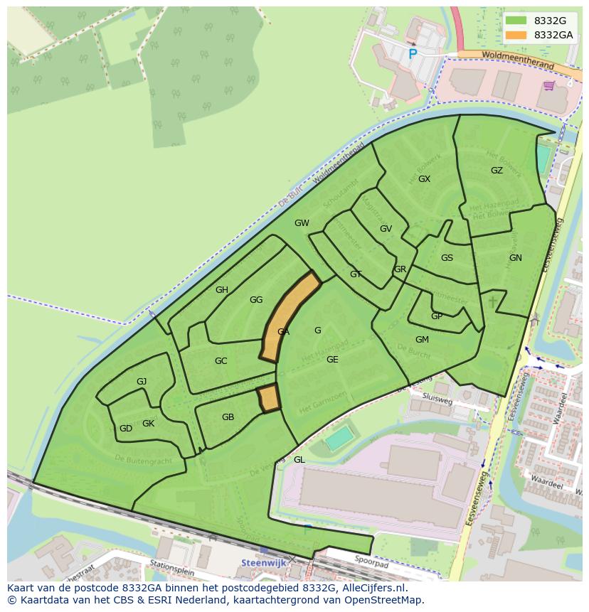 Afbeelding van het postcodegebied 8332 GA op de kaart.