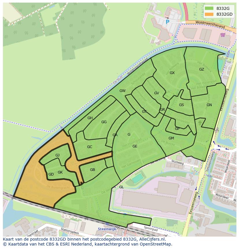 Afbeelding van het postcodegebied 8332 GD op de kaart.