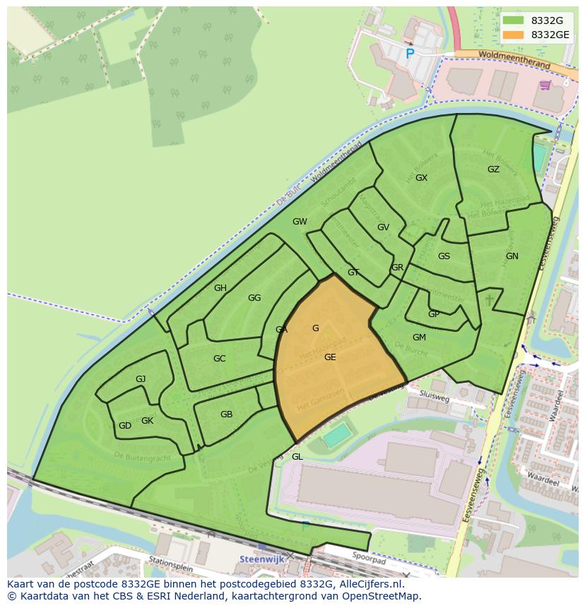 Afbeelding van het postcodegebied 8332 GE op de kaart.