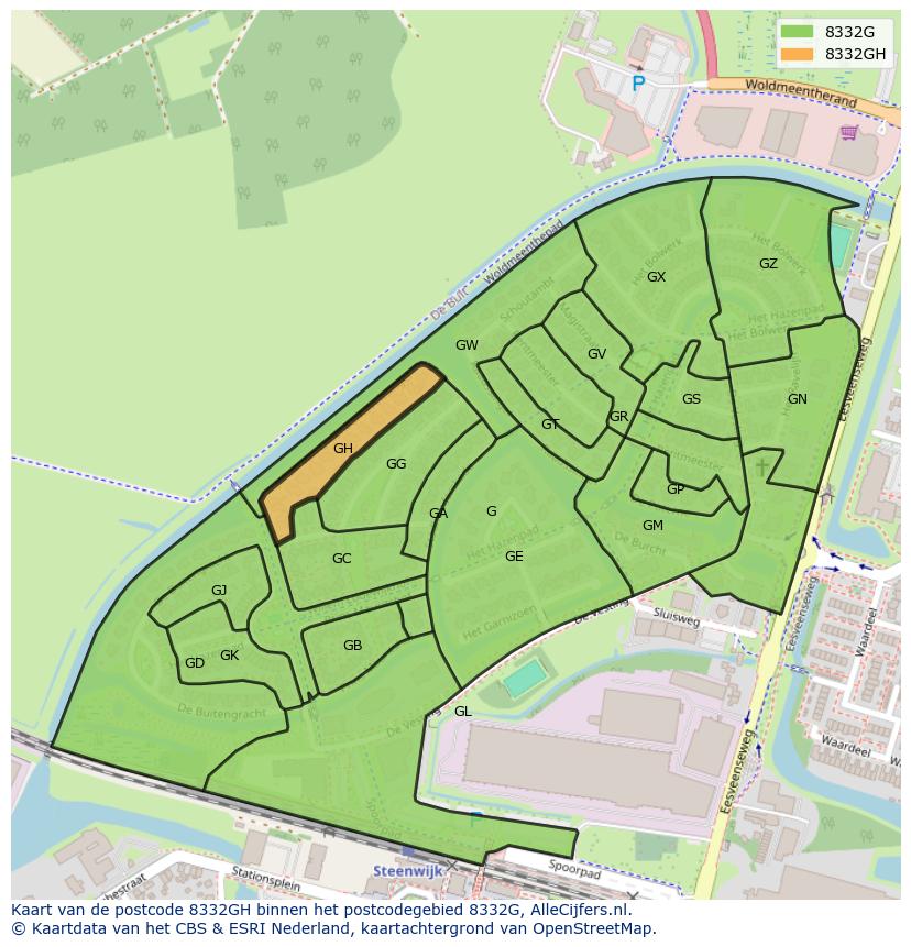 Afbeelding van het postcodegebied 8332 GH op de kaart.