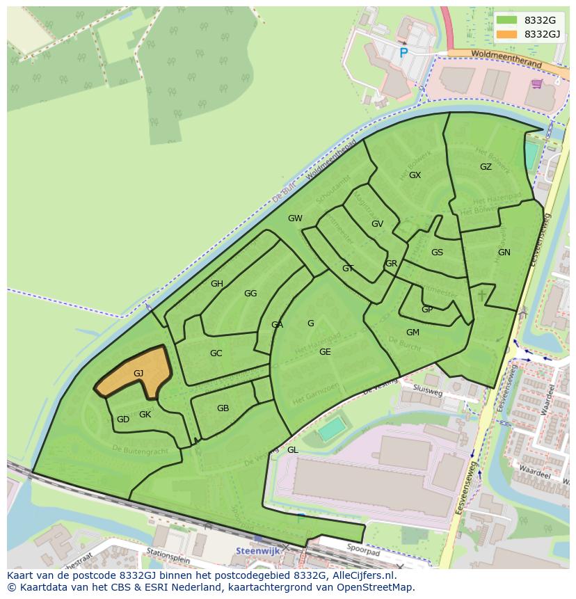 Afbeelding van het postcodegebied 8332 GJ op de kaart.