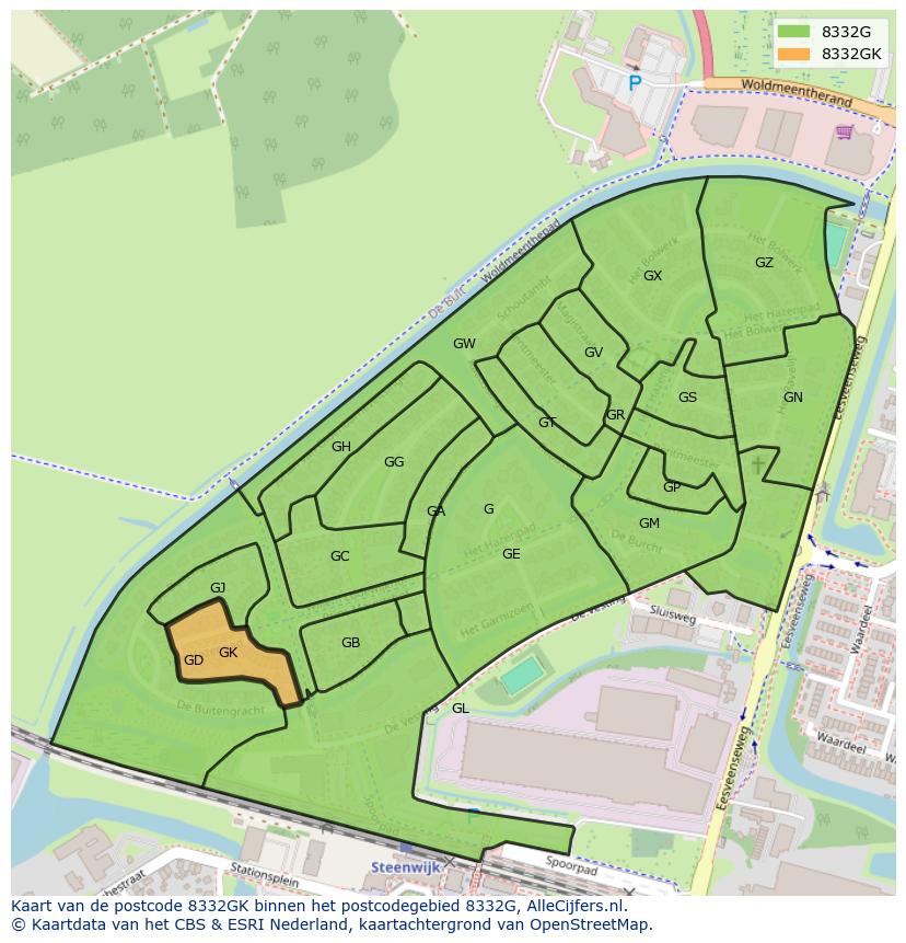 Afbeelding van het postcodegebied 8332 GK op de kaart.