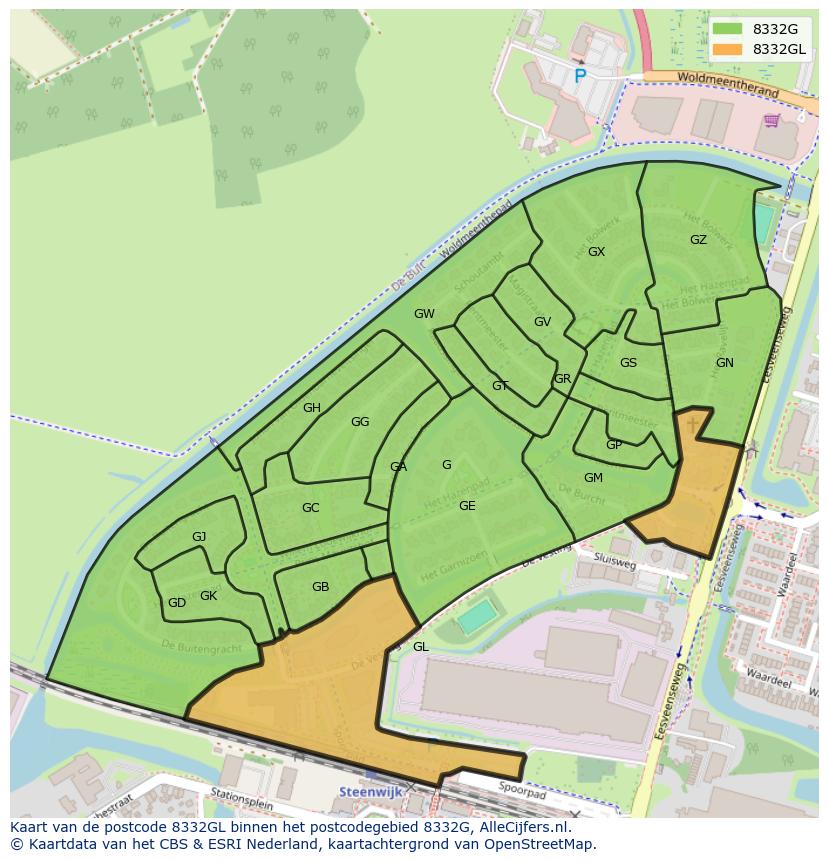 Afbeelding van het postcodegebied 8332 GL op de kaart.
