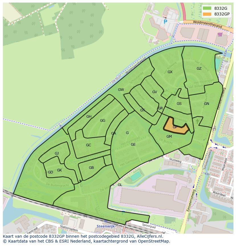 Afbeelding van het postcodegebied 8332 GP op de kaart.