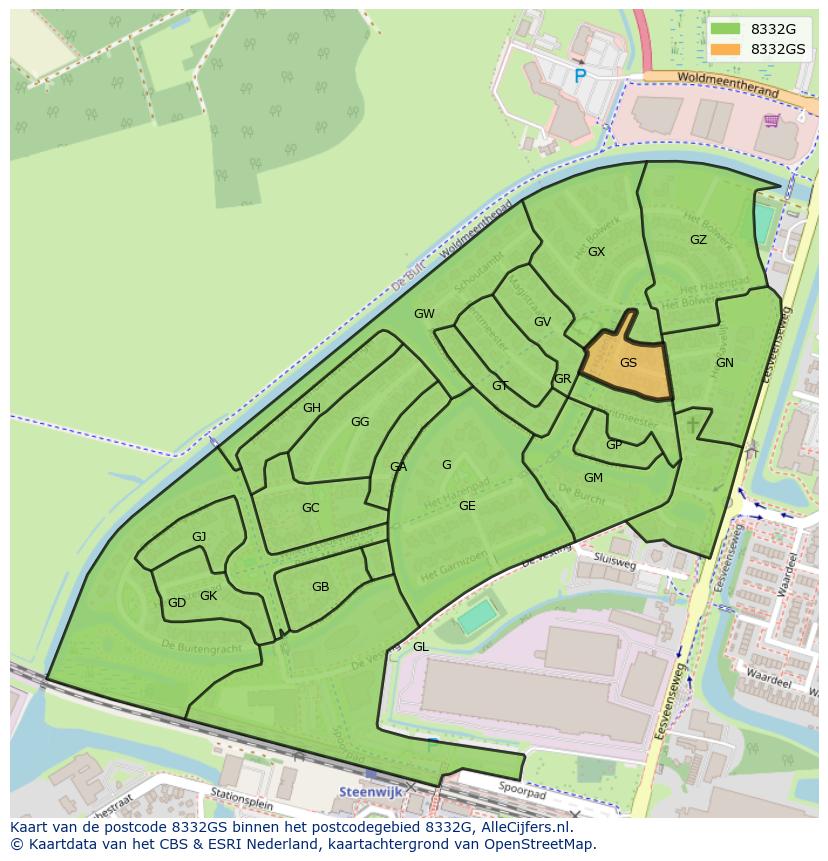 Afbeelding van het postcodegebied 8332 GS op de kaart.