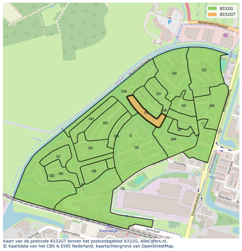 Afbeelding van het postcodegebied 8332 GT op de kaart.