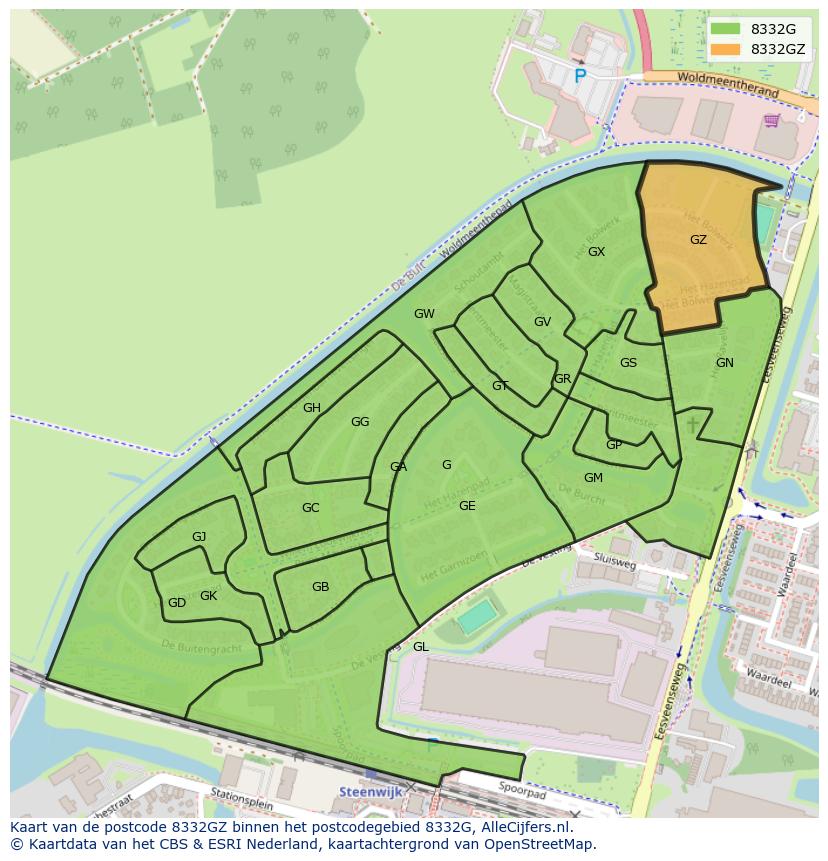 Afbeelding van het postcodegebied 8332 GZ op de kaart.
