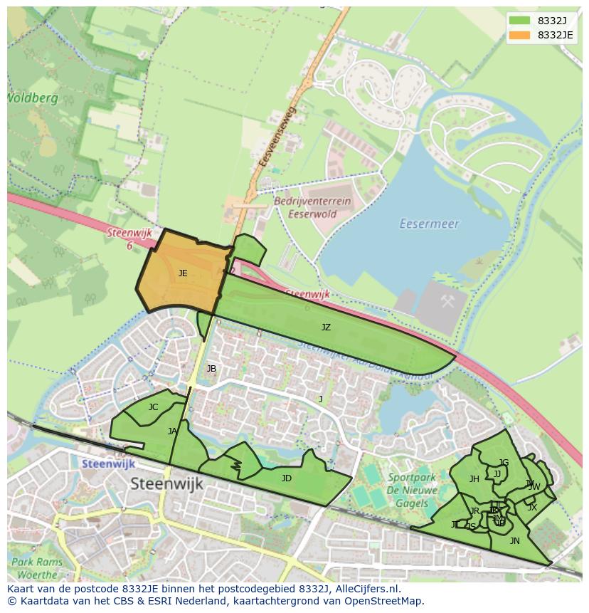 Afbeelding van het postcodegebied 8332 JE op de kaart.