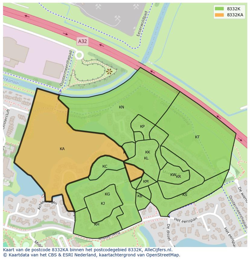 Afbeelding van het postcodegebied 8332 KA op de kaart.