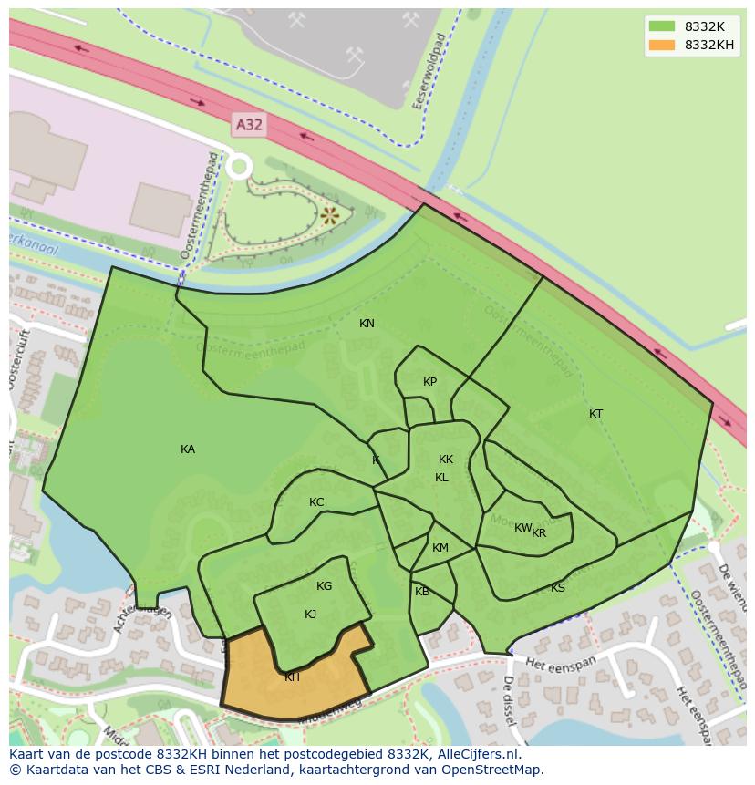 Afbeelding van het postcodegebied 8332 KH op de kaart.