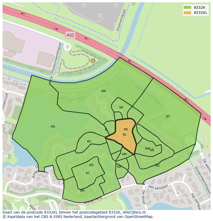 Afbeelding van het postcodegebied 8332 KL op de kaart.