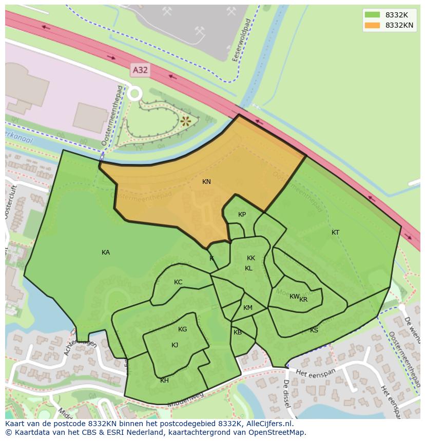 Afbeelding van het postcodegebied 8332 KN op de kaart.