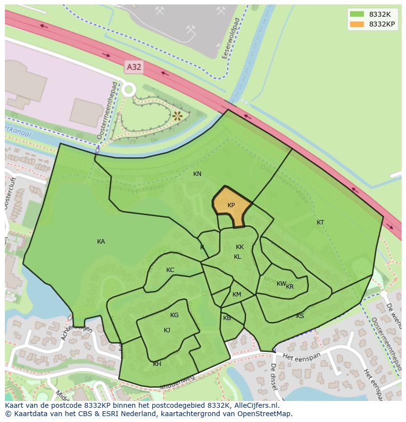 Afbeelding van het postcodegebied 8332 KP op de kaart.