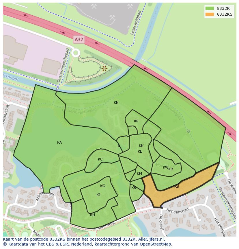 Afbeelding van het postcodegebied 8332 KS op de kaart.