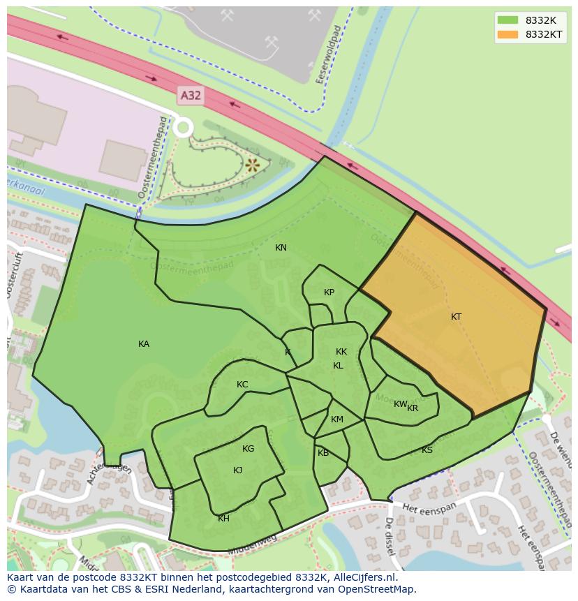 Afbeelding van het postcodegebied 8332 KT op de kaart.