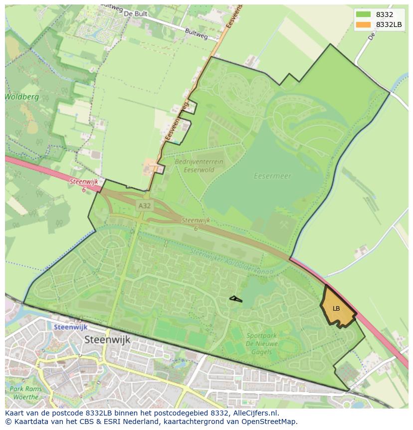 Afbeelding van het postcodegebied 8332 LB op de kaart.