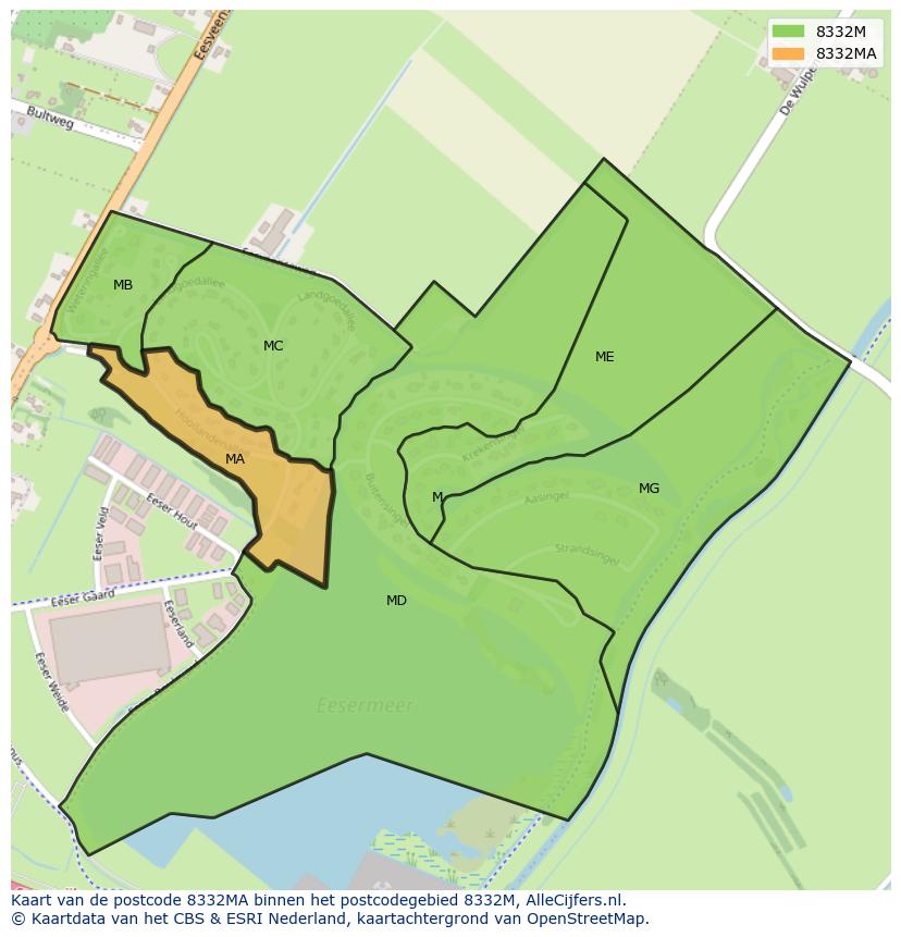 Afbeelding van het postcodegebied 8332 MA op de kaart.